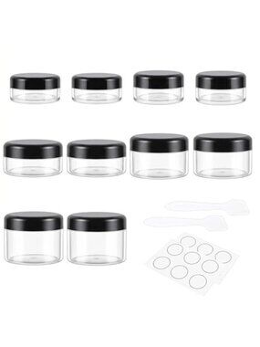 10 Pieces Travel Size Containers, 3/5/10/15/20 Gram, With Labels & Spatulas
